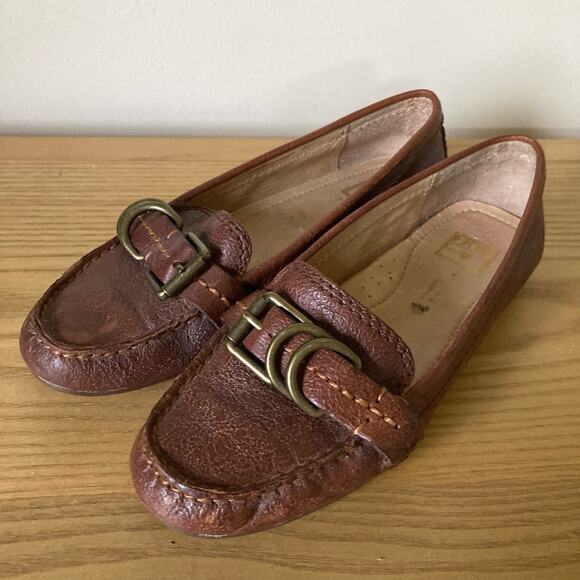 Frye Janet D Ring Leather Driving Loafer Moccasins Women’s Size 6M Cognac Brown - Picture 1 of 9